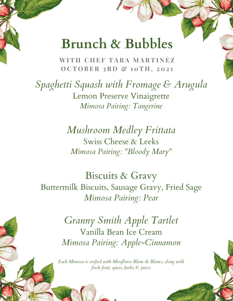 Brunch and Bubbles Menu for October 3rd and October 10th