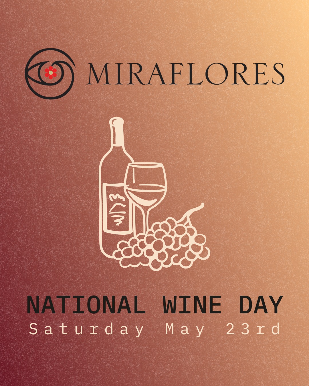 Sip, savor, celebrate! Join us this Saturday for National Wine Day at Miraflores! Purchase any 3 bottles and receive a complimentary wine stopper on us. Cheers to good wine and even better moments! 🍇🥂

#MirafloresWinery