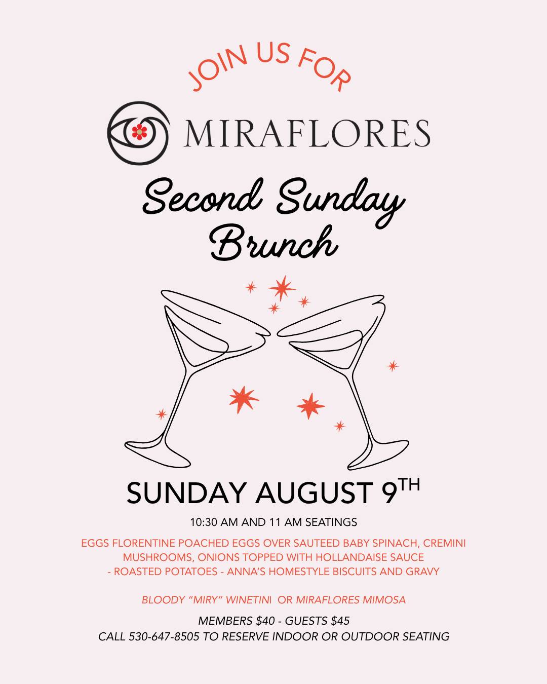 Join us at Miraflores Winery for our first ever Sunday Brunch and help us make a Miraflores memory 🍷 Reserve your experience by calling 530.647.8505!

#MirafloresWinery