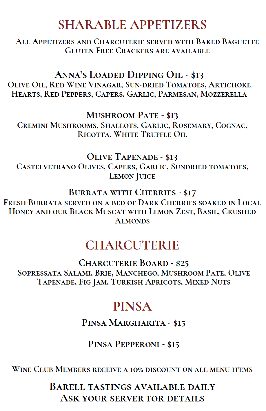Miraflores Winery Menu Page 3 | Wine Tasting in El Dorado County